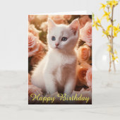 Sweet Little Kitten Paws en  Roze Rozen Kaart (Gele Bloem)