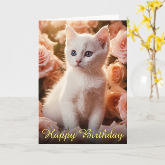 Sweet Little Kitten Paws en Roze Rozen Kaart (Gele Bloem)