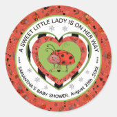 Sweet Little Lady Heart Ladybug Baby Shower Ronde Sticker (Voorkant)