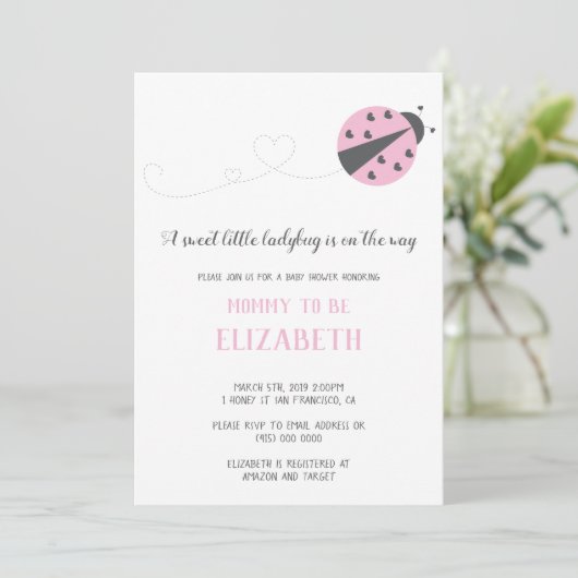 Sweet little ladybug baby shower Invitation QR Kaart (Staand voorkant)