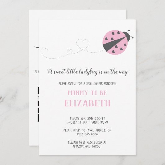Sweet little ladybug baby shower Invitation QR Kaart (Voorkant / Achterkant)