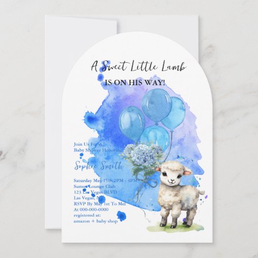 Sweet Little Lamb Baby shower Blue Arch Kaart (Voorkant)