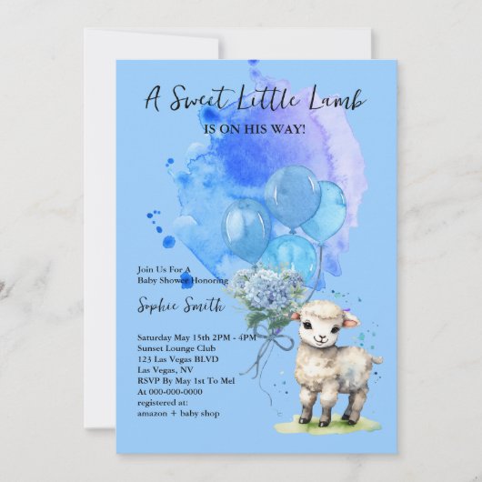 Sweet Little Lamb Baby shower Blue Hydrangea Kaart (Voorkant)
