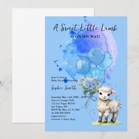Sweet Little Lamb Baby shower Blue Hydrangea Kaart (Voorkant / Achterkant)