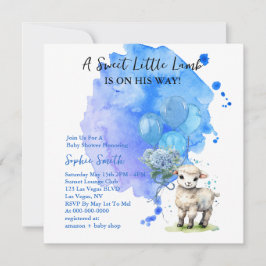 Sweet Little Lamb Baby shower Blue Square Kaart