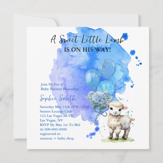 Sweet Little Lamb Baby shower Blue Square Kaart (Voorkant)