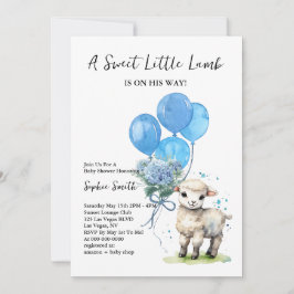 Sweet Little Lamb Baby shower Blue Waterverf Kaart