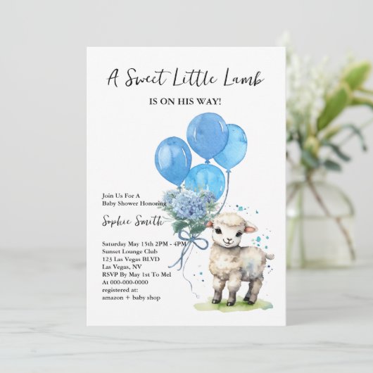Sweet Little Lamb Baby shower Blue Waterverf Kaart (Staand voorkant)