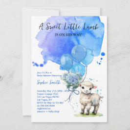Sweet Little Lamb Baby shower Blue Waterverf Kaart