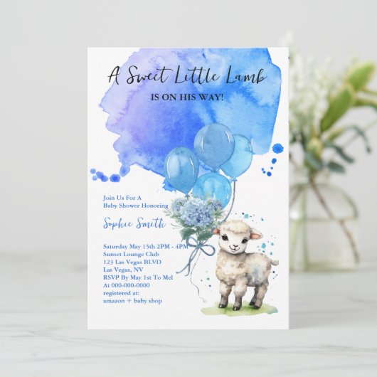 Sweet Little Lamb Baby shower Blue Waterverf Kaart (Staand voorkant)
