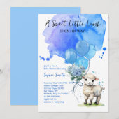 Sweet Little Lamb Baby shower Blue Waterverf Kaart (Voorkant / Achterkant)