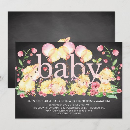 Sweet Little Lamb Baby shower Invitation Kaart (Voorkant / Achterkant)
