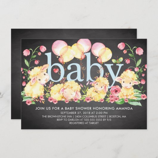 Sweet Little Lamb Baby shower Invitation Kaart (Voorkant / Achterkant)