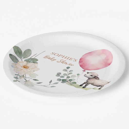 "Sweet Little Lamb" Baby shower Roze Bloemen Papieren Bordje (Gekanteld)