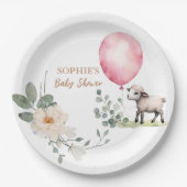 "Sweet Little Lamb" Baby shower Roze Bloemen Papieren Bordje (Voorkant)