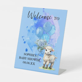 Sweet Little Lamb Blue Hortensia & Ballon Welkom Reclamebord Met Voetstuk