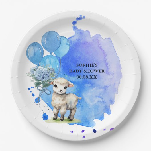 Sweet Little Lamb Blue Hydrangea Balloon Papieren Bordje (Voorkant)