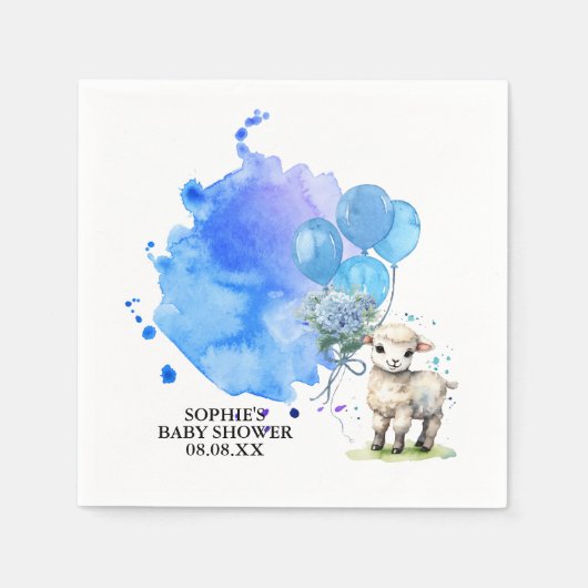 Sweet Little Lamb Blue Hydrangea Balloon Servet (Voorkant)