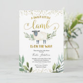 Sweet Little Lamb Greenery Baby shower Invitation Kaart (Staand voorkant)