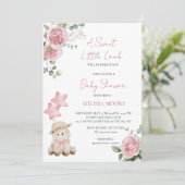 Sweet Little Lamb Mauve Roze baby shower Kaart (Staand voorkant)