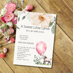 Sweet Little Lamb Pink Balloon Greenery Kaart