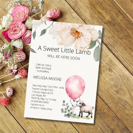 Sweet Little Lamb Pink Balloon Greenery Kaart