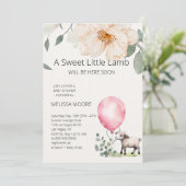 Sweet Little Lamb Pink Balloon Greenery Kaart (Staand voorkant)