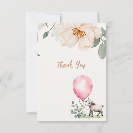 Sweet Little Lamb Pink Floral Baby shower Bedankkaart (Voorkant)