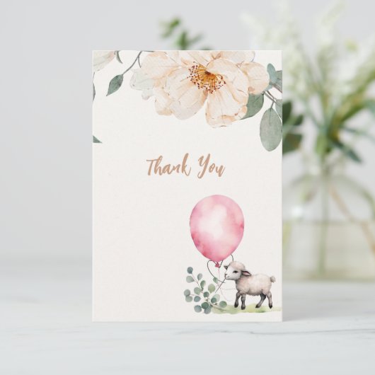 Sweet Little Lamb Pink Floral Baby shower Bedankkaart (Staand voorkant)
