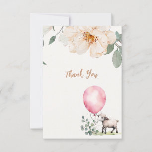 Sweet Little Lamb Pink Floral Baby shower Bedankkaart