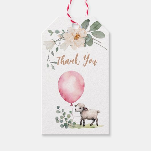Sweet Little Lamb Pink Florals ballon Favoriet Cadeaulabel (Voorkant)