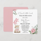 Sweet Little Lamb Pink Waterverf Flowers Kaart (Voorkant / Achterkant)