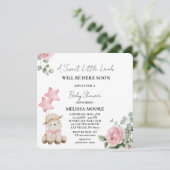 Sweet Little Lamb Pink Waterverf Flowers Kaart (Staand voorkant)