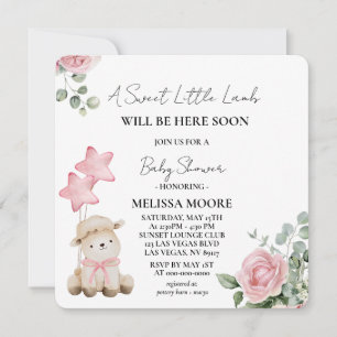 Sweet Little Lamb Pink Waterverf Flowers Kaart