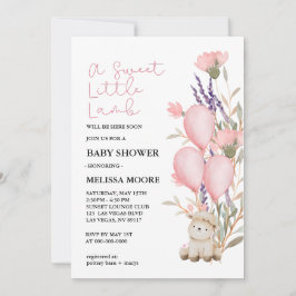 Sweet Little Lamb roze ballon wilde bloem Kaart