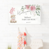Sweet Little Lamb Roze Bloem Groen Welkom Spandoek (Insitu)
