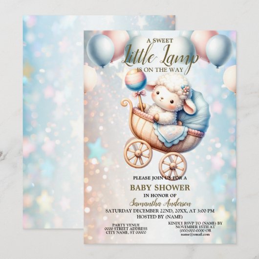 Sweet Little Lamp Baby shower Ballonnen Mooi Kaart (Voorkant / Achterkant)
