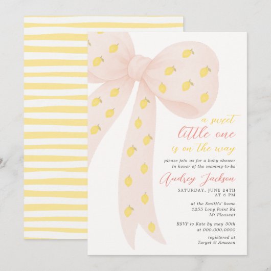 Sweet Little Lemon Pink Coquette Bow Baby shower Kaart (Voorkant / Achterkant)