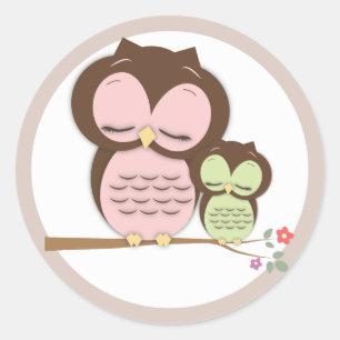 Sweet Little Mama & Baby Owl op een filiaal Ronde Sticker