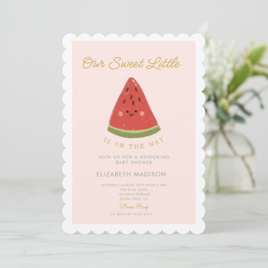 Sweet Little Melon is op weg naar Baby shower Kaart (Staand voorkant)