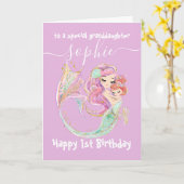 Sweet Little Mermaid Pink Birthday Kaart (Gele Bloem)
