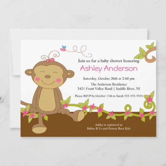 Sweet Little Monkey Baby shower Invitation Kaart (Voorkant)
