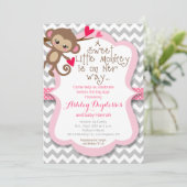 Sweet Little Monkey Girl Baby shower Invitation Kaart (Staand voorkant)
