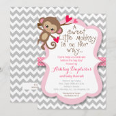 Sweet Little Monkey Girl Baby shower Invitation Kaart (Voorkant / Achterkant)