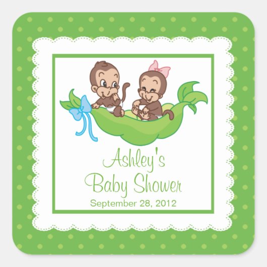Sweet Little Monkey Twins Baby shower Sticker (Voorkant)