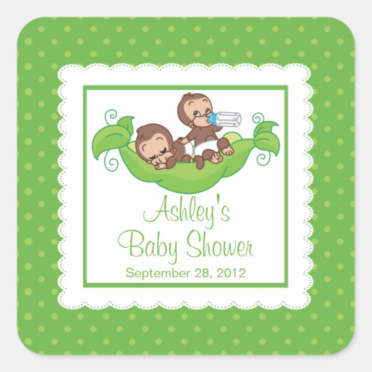 Sweet Little Monkey Twins Baby shower Sticker (Voorkant)