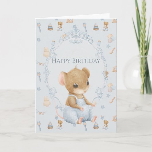 Sweet Little Mouse Birthday Folded Greeting Card Kaart (Voorkant)