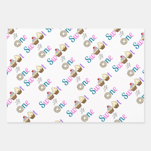 Sweet Little One Cupcake en Donut First Birthday Inpakpapier Vel (Voorkant 2)