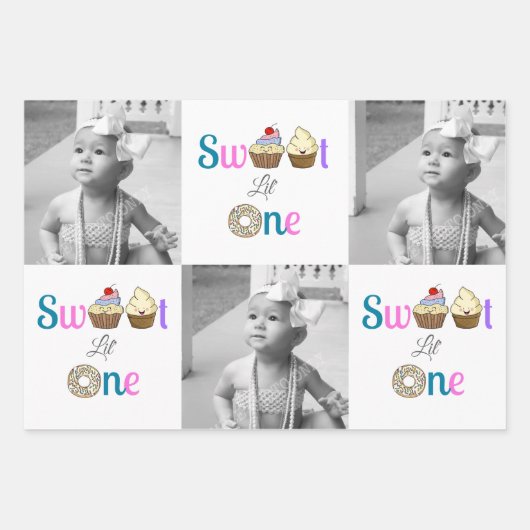 Sweet Little One Cupcake en Donut First Birthday Inpakpapier Vel (Voorkant)