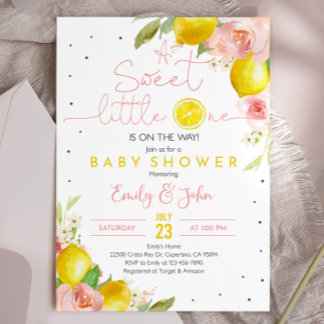 Sweet Little One Lemon Baby shower Invitation Roze Kaart